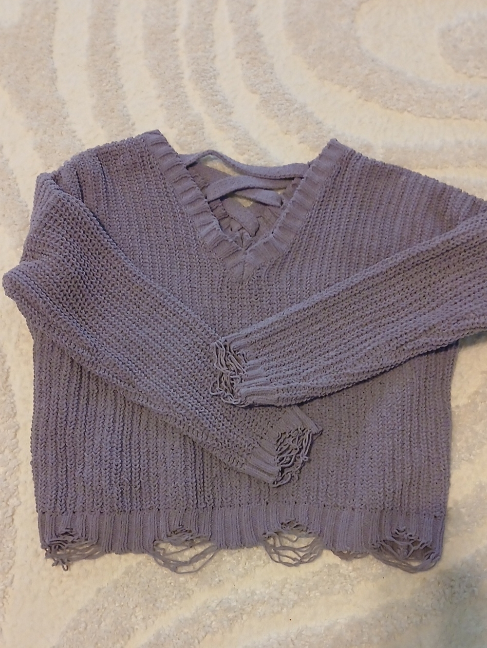 Derek Heart Lavender Distressed V-Neck Sweater
